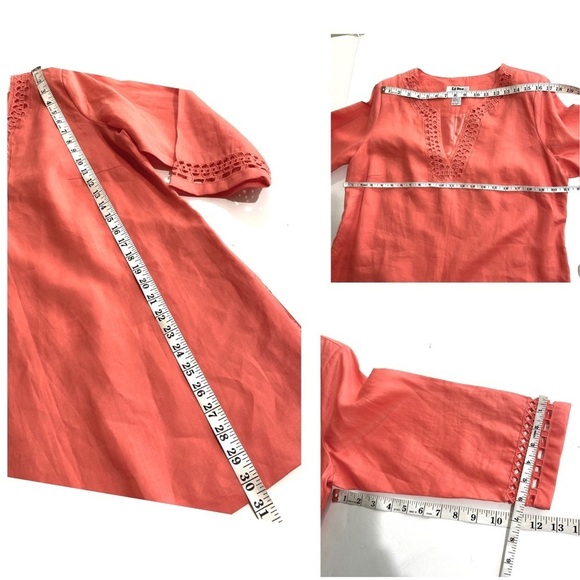 Linen 2-Pc Matching Tunic Blouse and Pants Set Orange Medium Spring Lagenlook - Picture 14 of 15